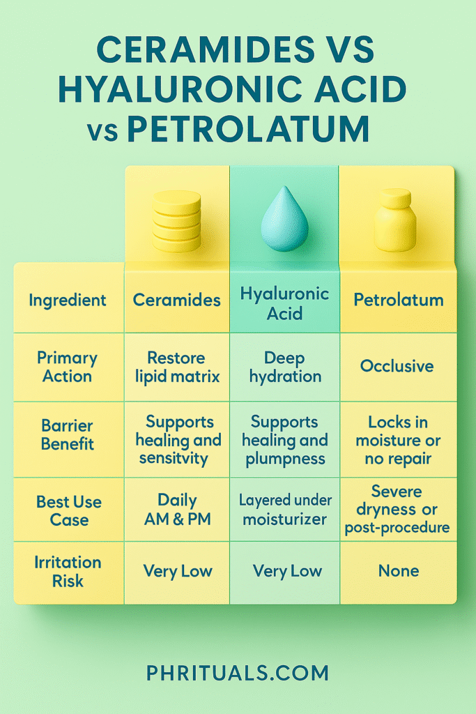 Ceramides vs Hyaluronic Acid vs Petrolatum barrier science